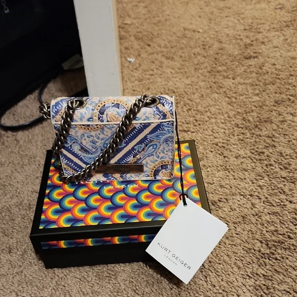 Kurt Geiger Blue and White Patterned Crossbody Bag - Picture 3 of 4